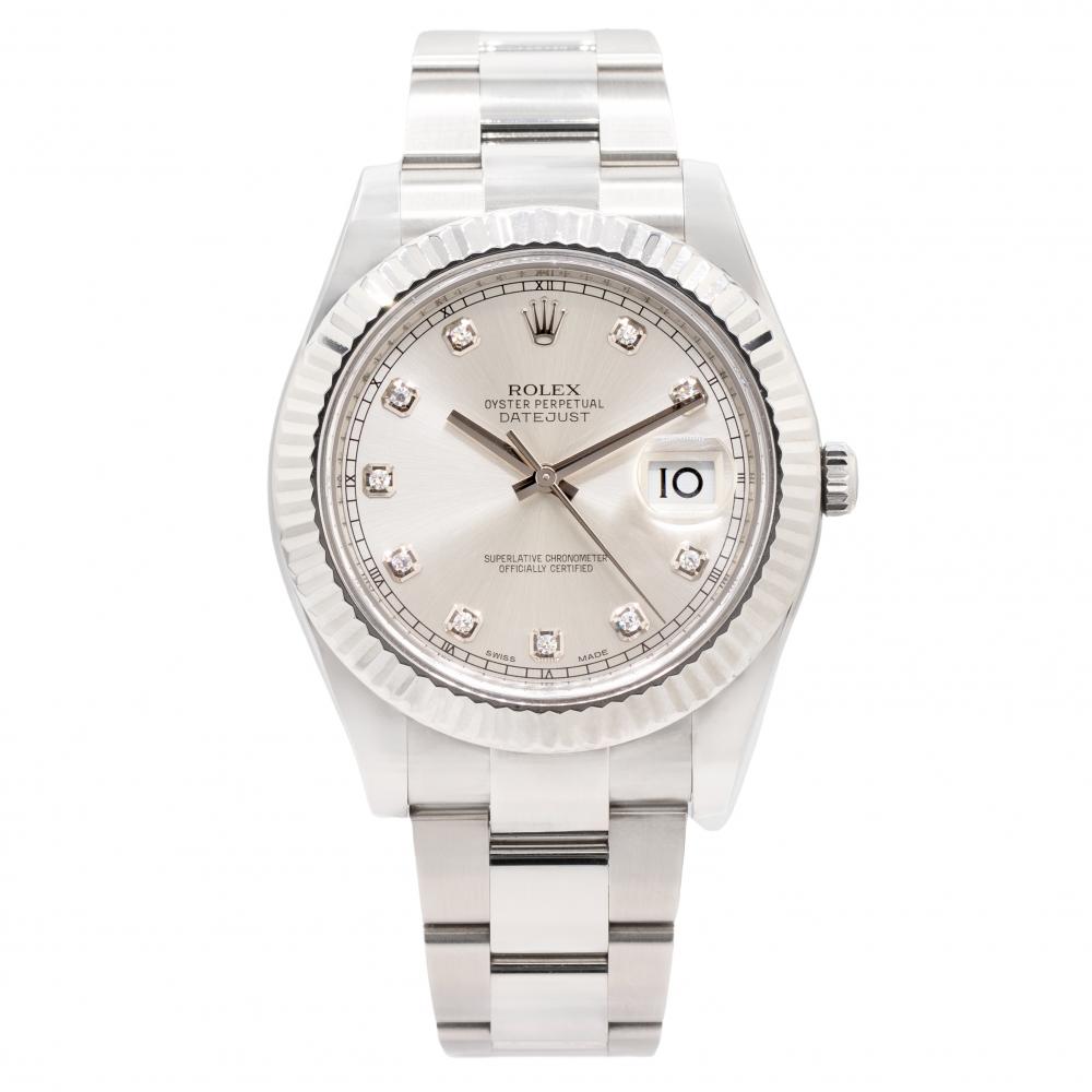 Rolex Datejust II 41MM 116334 Silver Diamond Dial Watch